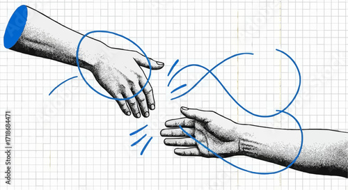 Hands reach out to each other. Handshake stock illustration