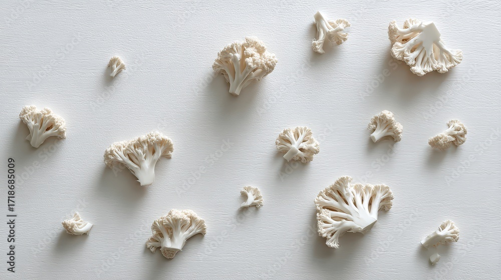 Fototapeta premium Fresh Cauliflower Florets on White Surface