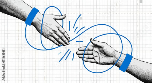 Hands reach out to each other. Handshake stock illustration