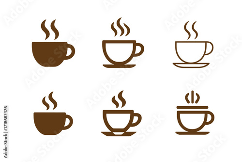 Creative Coffee Logos. Restaurants. Set Logo of Restaurants: Coffee cup. harmonious logo variations of the same emblematic concept, each with different