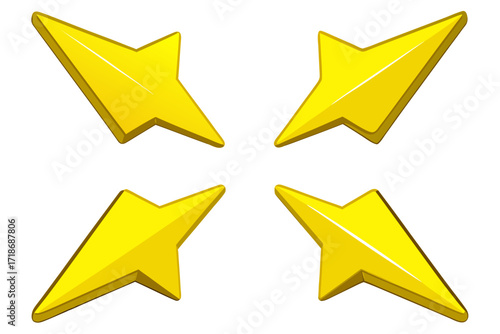Four bright yellow starbursts pointing outwards from the center, isolated on a