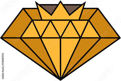 A stylized golden diamond with a crown on top, symbolizing luxury, wealth, and royalty, isolated on a