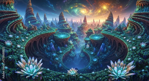 Alien landscape abstract illustration colorful