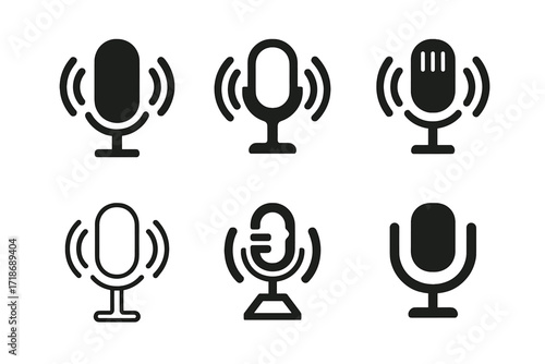 Tech-Music Logo Variations. The impact of technology on music. Set Logo of the impact of technology on music: microphone with sound waves. harmonious logo