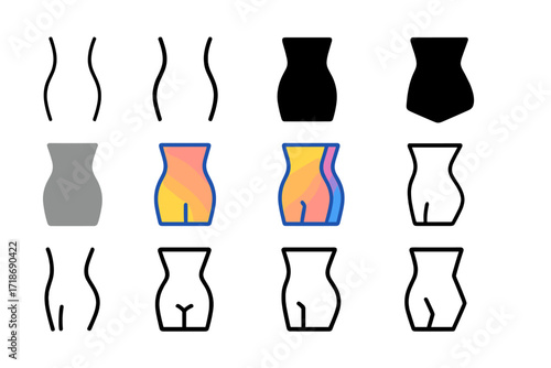 Body Shape Logos. Set Logo of Body Shape: Body outline with gradient fill. Logo set in vector style, emblematic variations. line, bold thick line, solid black