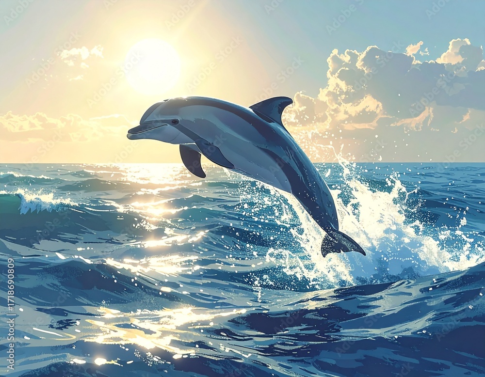 Fototapeta premium A dolphin jumping over the waves