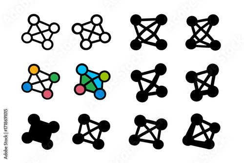 Tangle Network Logos. Set Logo of Tangle: Tangled Network Nodes. Logo set in vector style, emblematic variations. line, bold thick line, solid black filled,
