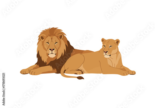 A male and female lion lay adjacent to each other The male has a mane