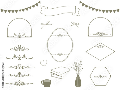 エレガントでおしゃれなフレームやラインのイラスト素材セット