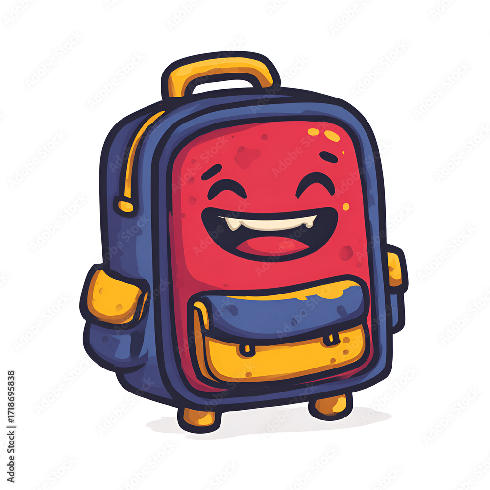 Fototapeta premium Cartoon school bag mascot character isolated on transparent background