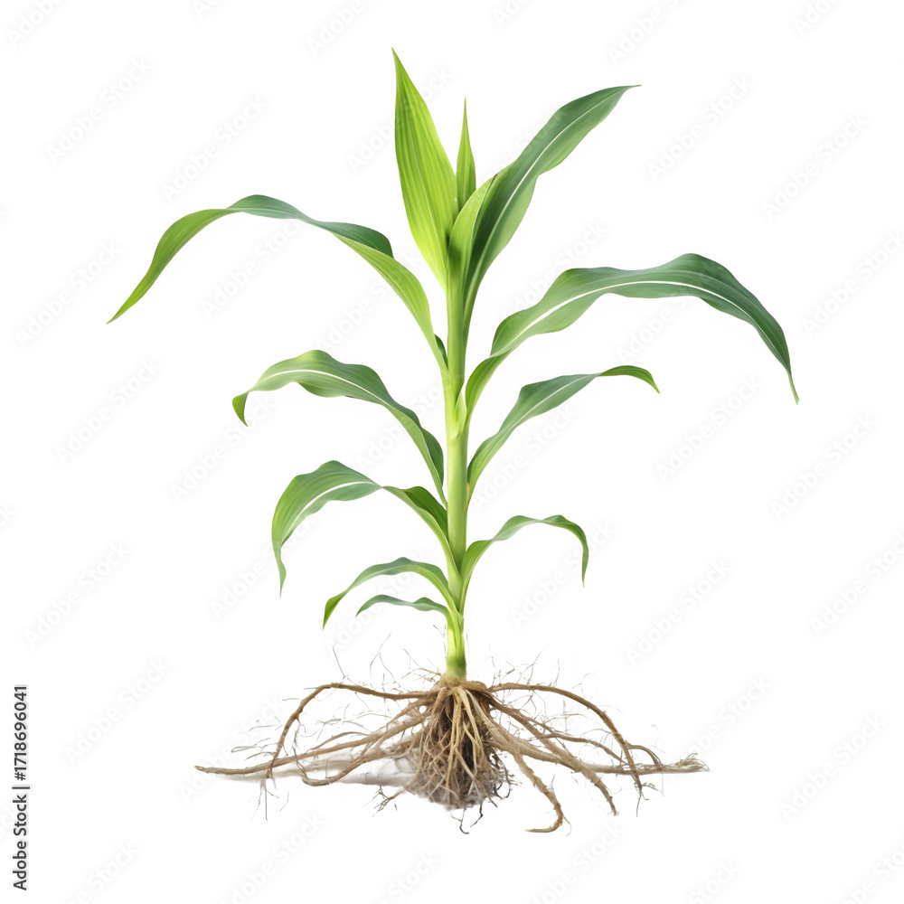 Fototapeta premium Corn plant with roots and soil isolated on transparent background
