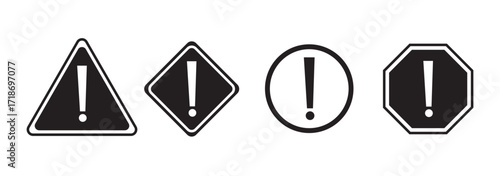 Caution signs. Symbols danger and warning signs. Set of road signs, Traffic signs. Stop, Taxi, Maximum speed, School crossing, Danger, Left curve, Traffic light symbol. Vector illustration.