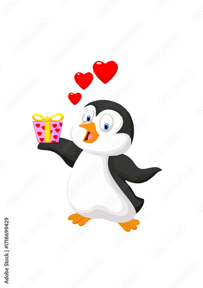 Fototapeta premium Cute Penguin with Gift.ai