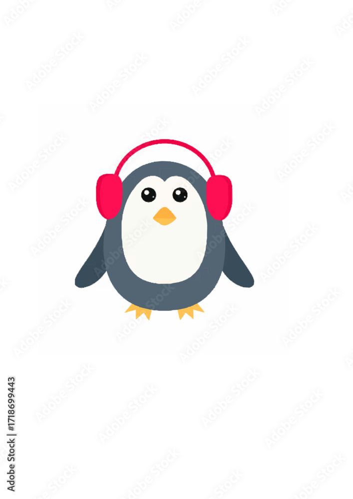 Fototapeta premium Cute Penguin with Headphones.ai