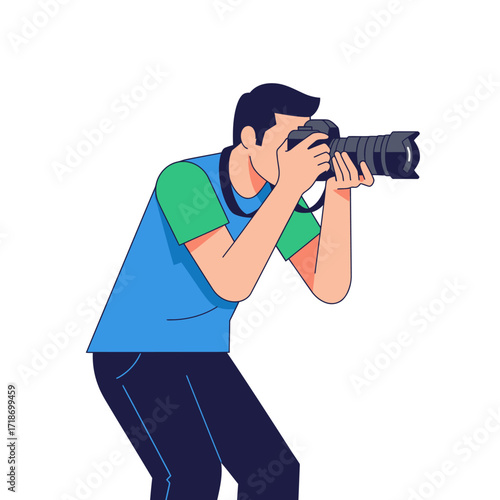 Vector Photographer Hobby – Flat Illustration of a Person Taking a Photo