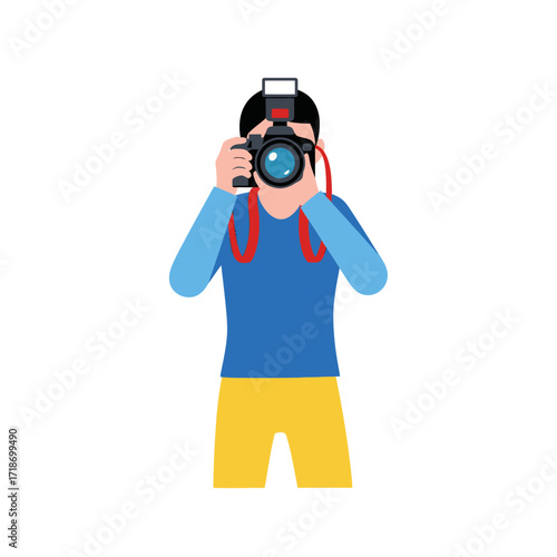 Vector Photographer Hobby – Flat Illustration of a Person Taking a Photo