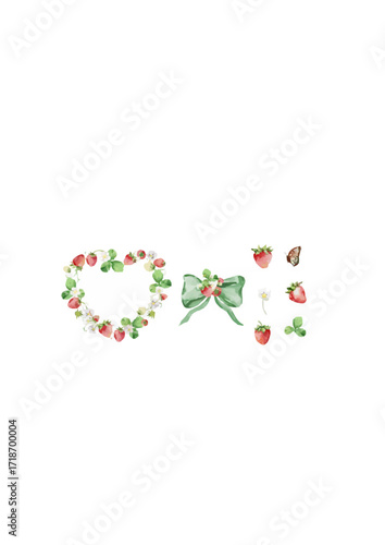 Watercolor strawberry set wit wreath berry.ai