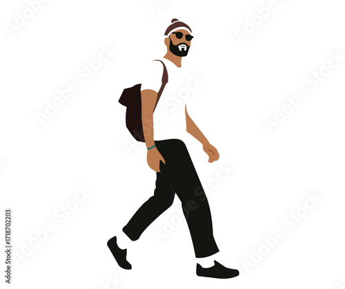 Flat vector image of a male traveler
