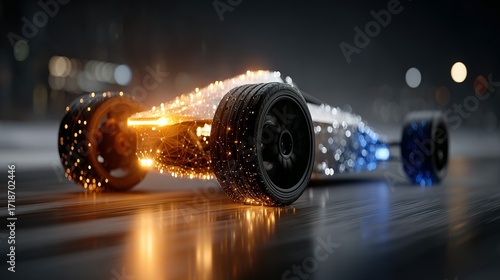 Wallpaper Mural A futuristic race car on a dark road with glowing lights. Torontodigital.ca