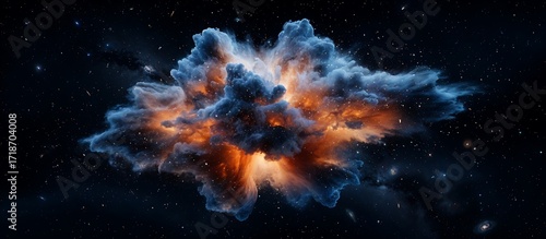 Dramatic Cosmic Explosion Orange and Blue Nebula in Starry Space