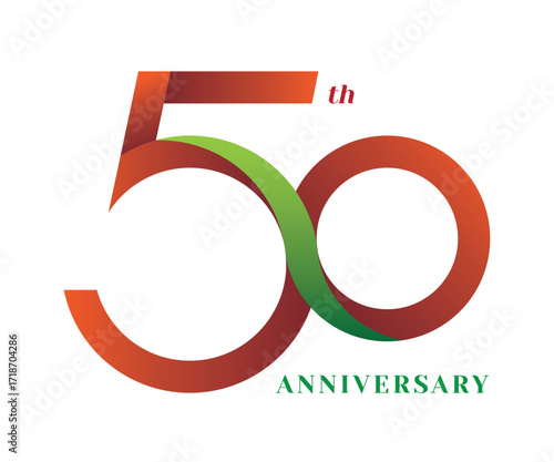 50 years anniversary logo design with red and green color