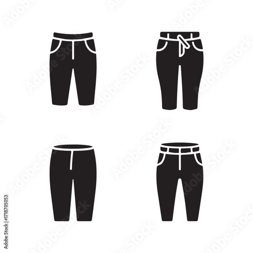 Capri pants trendy modern apparel stylish outfit solid icons set