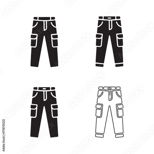 Cargo pants trendy modern clothing outfit solid icons set