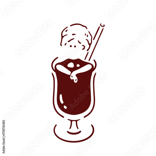 【モノクロ Ver.1】フロートの女の子のイラスト※注 Cup merged; single color recoloring only

