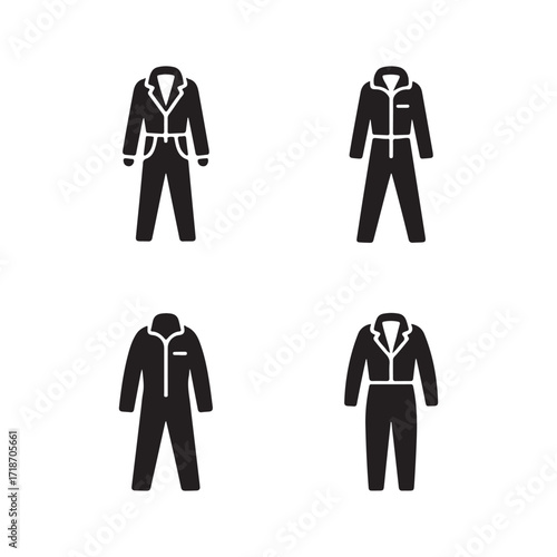 Jumpsuit variant fashionable trendy outfit stylish solid icons set