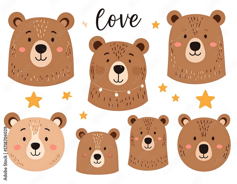 Obraz premium Cute bear heads, various expressions