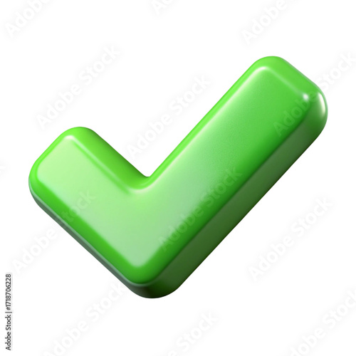 Glossy Green Check Mark 3D Render on Transparent Background for Design Elements