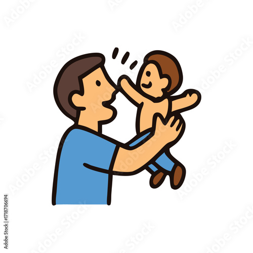 Family bonding a father joyfully lifts his baby high creating a cherished moment together.