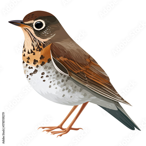 Cartoon Style Bicknell’s Thrush Isolated on Transparent Background