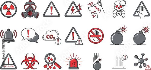 Hazard warning signs set vector illustration danger and caution editable