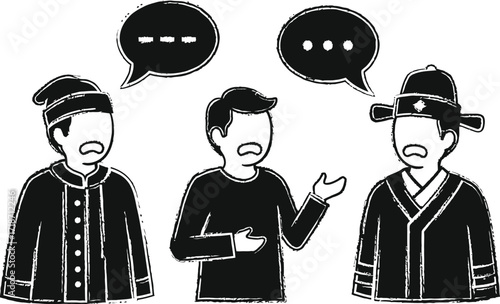 Discussion between people in traditional asian clothing vector editable