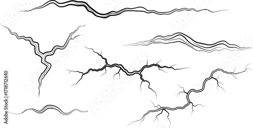 Cracks vector fracture lines set illustration design element editable