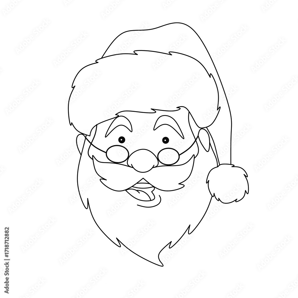 Obraz premium Smiling santa Claus head line design vector,santa head outline drawing vector,santa claus smiling head lineart illustration,smiling santa claus design on white background