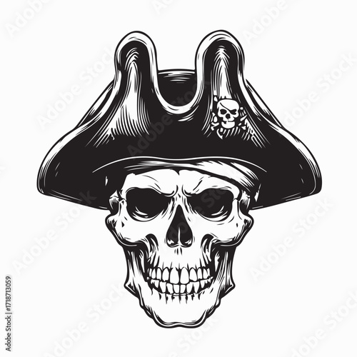 Skeleton Head with Pirate Hat Vector Image Isolated on white background