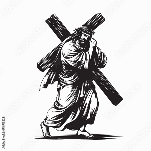Jesus Christ carrying the Cross Image Vector Isolated on white background
