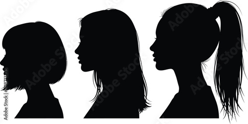 Woman profile silhouette vector hair style beauty salon fashion editable