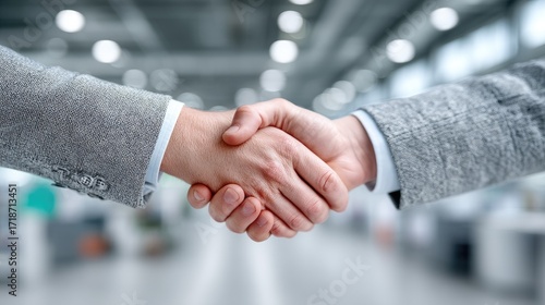 Close Up of Handshake Between Two Businessmen in a Light Gray Interior with Cinematic Lighting