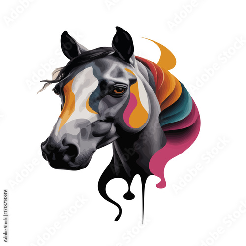Vibrant Abstract Horse Portrait Majestic Equine Head with Colorful Mane Flowing