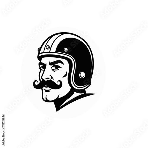 Vintage Biker With Moustache And Retro Helmet Illustration vector AI 