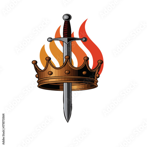 Symbol of Royal Power Authority Fire Crown Sword Emblem Emblematic Regal