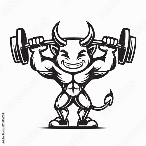 Demon Character Lifting Weights Vector on white background