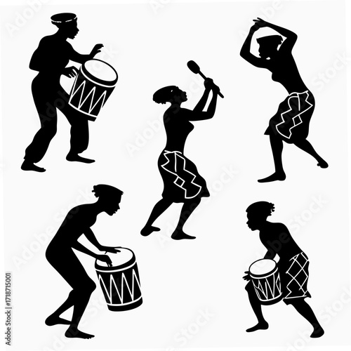 African Musicians and Dancers Silhouette Group