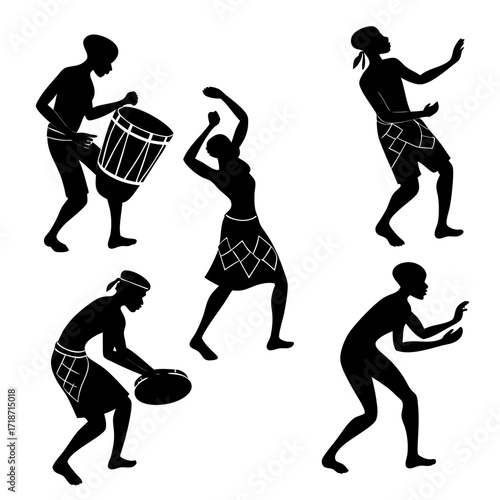 African Dancers and Percussionists Silhouette Ensemble