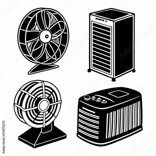 Assorted Fan and Air Conditioner Icons Isometric hvac