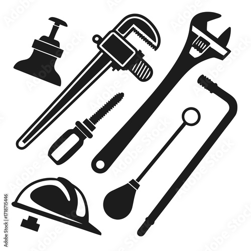 Assortment of Plumbing and Repair Tools Silhouettes