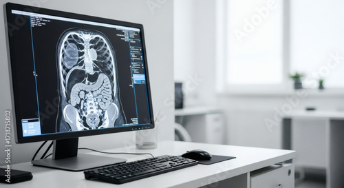Medical XRay Image Displayed on Computer Monitor.